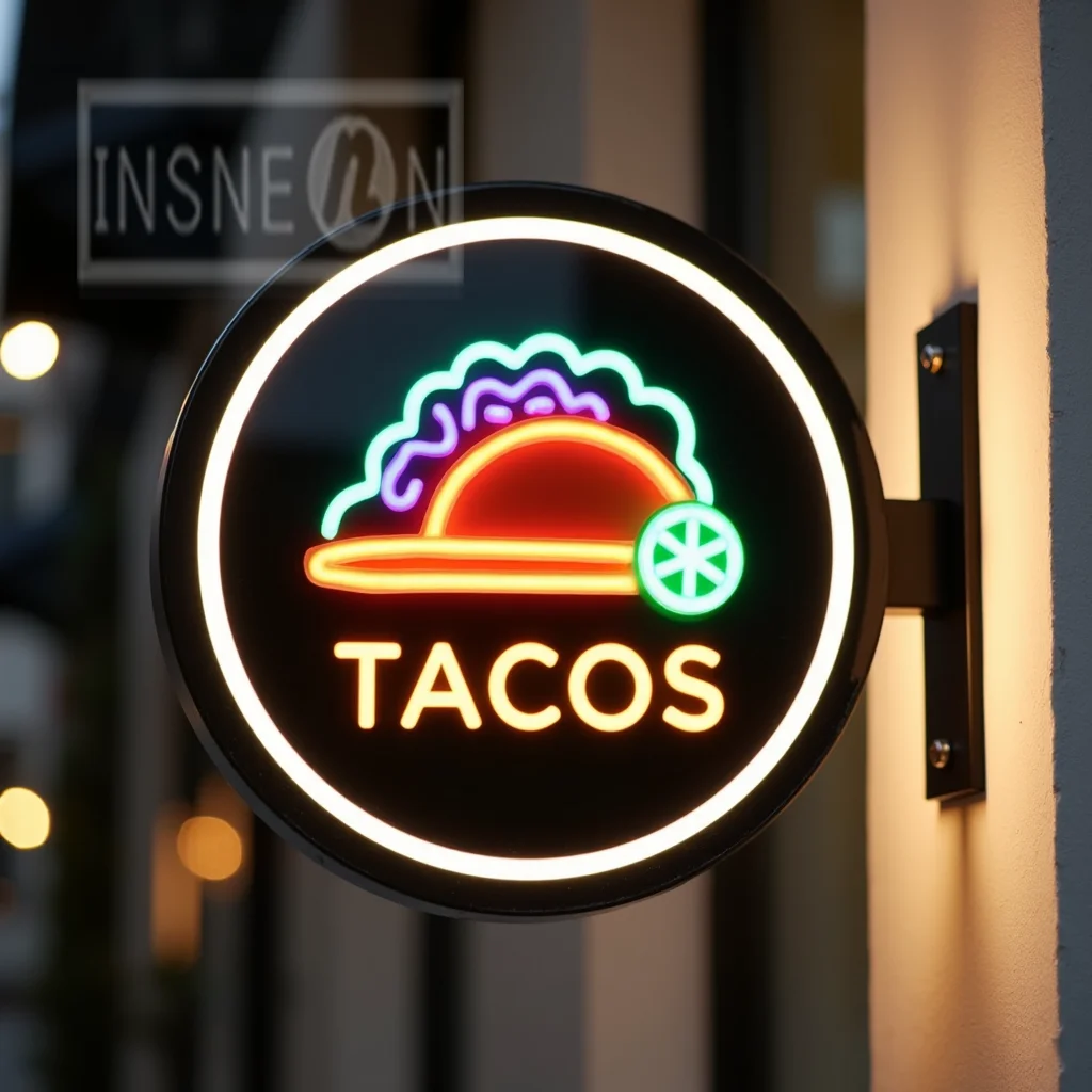 Custom Tacos Light Box for Storefront Round Acrylic LED Waterproof Double Sided Outdoor Business Signage Wall Mounted