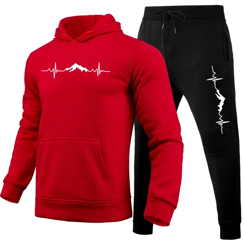 

Running Mens Tracksuit Printed Casual Hooded Sweatshirts 2 Pcs Set Outdoors Sports Jogging Mens Clothing Daily Street Sportswear