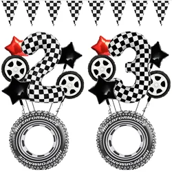 Motorcross Race Car Party Foil Checkerd Number 1-9 Balloon Set Motor Tire Wheel Balloons Boys Racing Birthday Party Decorations