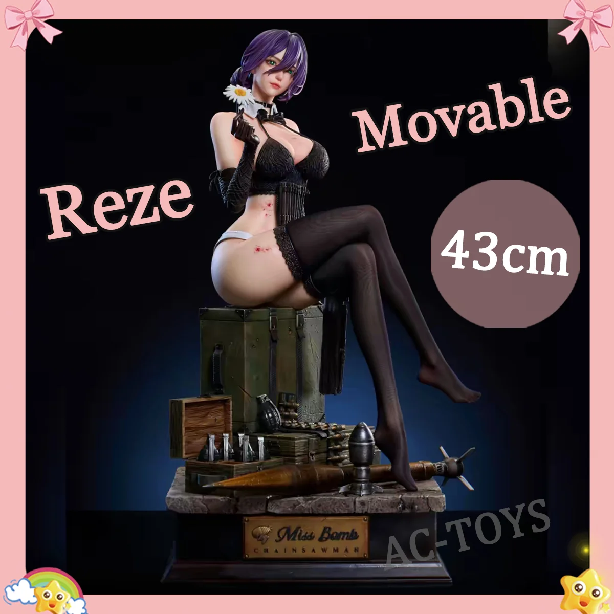 Chainsaw Man Reze Figure 1/4 Scale Black Dress Stockings High Heels 43cm Double-Headed Movable Sexy Maid PVC Toy  Statue Model