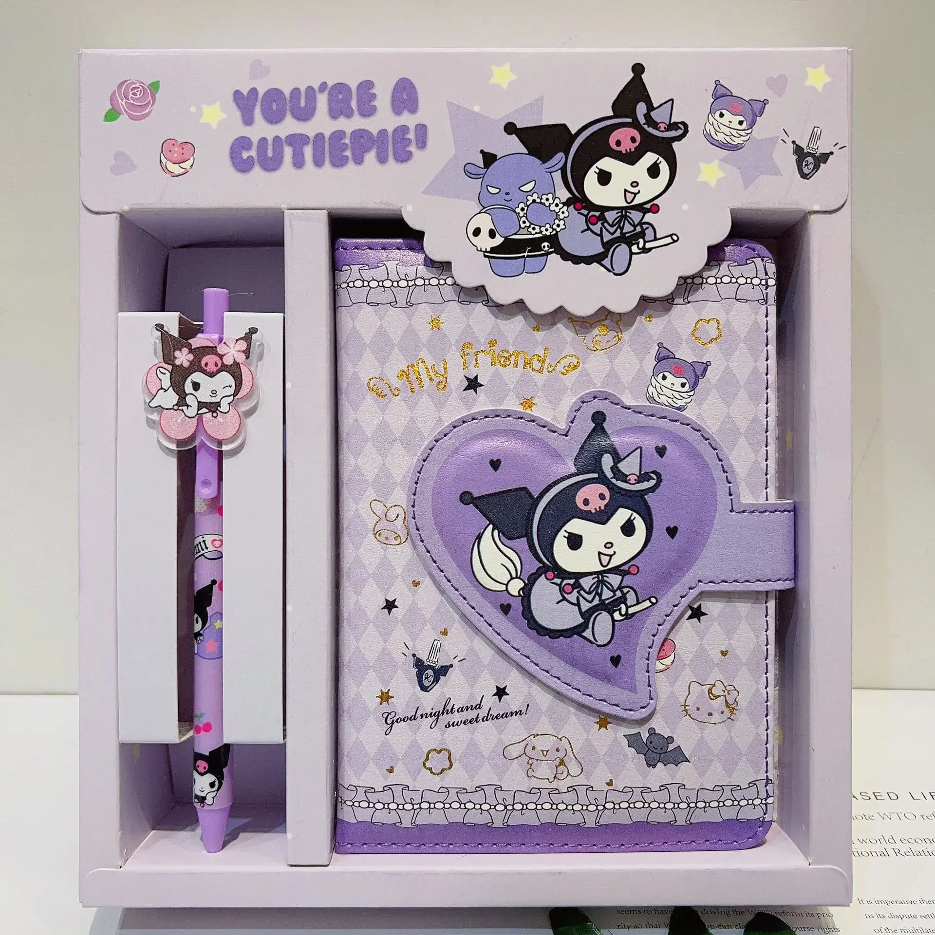 

HelloKitty Cute Girl Heart Theme Stationery Set - Diary Toy with Magnetic Button Notebook in Gift Box New Cartoon Design