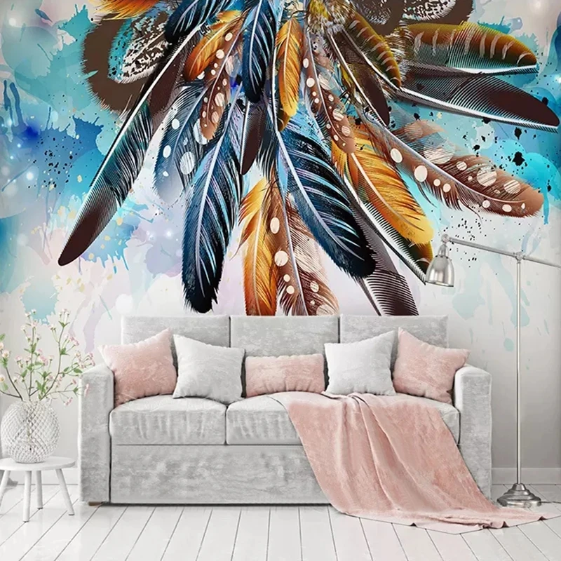 Custom 3D Mural Modern Fashion Colorful Feather Art Painting Bedroom Wallpaper Living room sofa TV background wall restaurant 8d