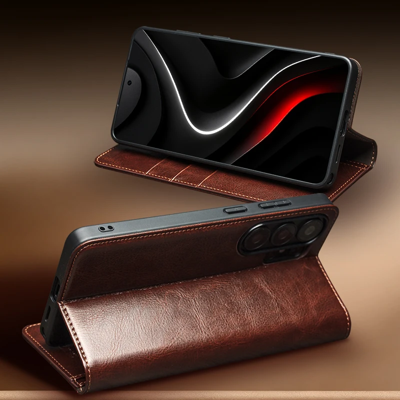 

Qialino Genuine Leather Flip Case For Samsung Galaxy S26 25 24 23 S22 S21 Ultra Plus Handmade Phone Cover With Card Slots