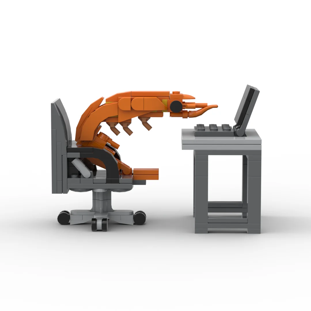 MOC Building Blocks Shrimp Hard Work Office Figurines Assembly Model Toy City Brick Prank Set Gift for Boy and Girl Kid Adult