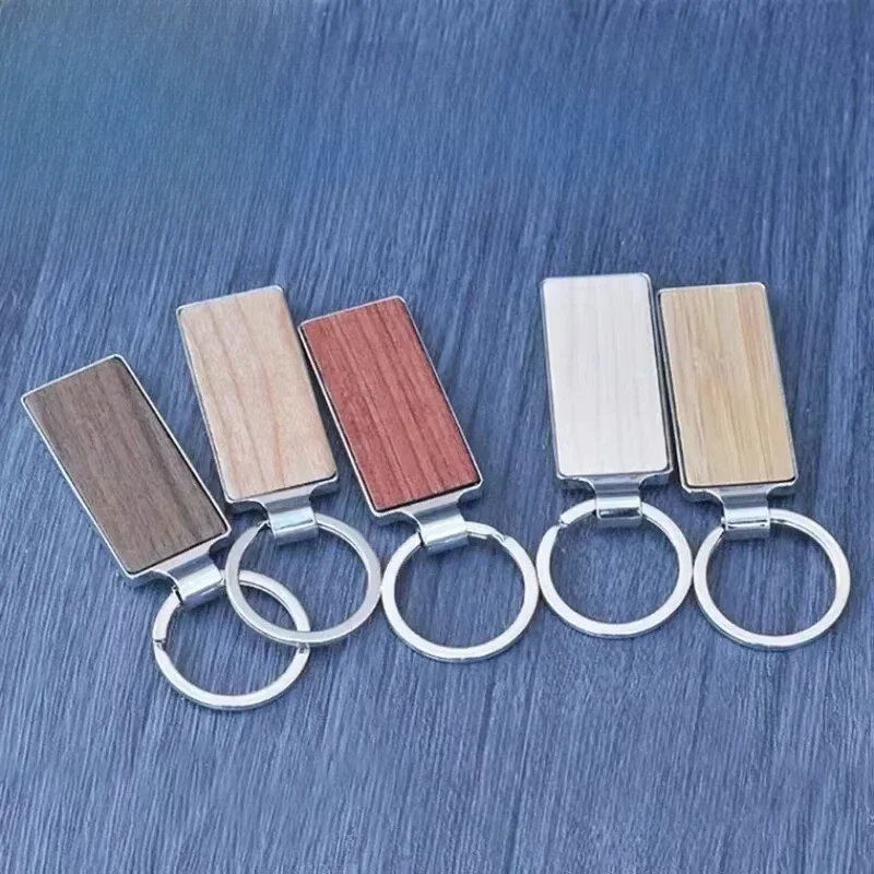 Custom Logo Bamboo Wooden Keychain Laser Engrave Double-sides Wood Metal Keyring Personalize Hotel Room Number Key Chain Holde