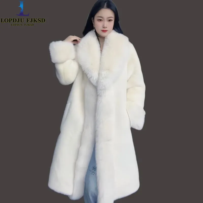 Faux Fur Coat for Women,Covered Button Jacket,Turn-down Collar Oversize,Thicken Warm,Female Clothes,New,Winter,2026