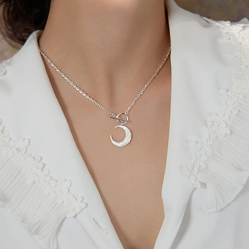Luxury 925 Sterling Silver Sweet Frosted Moon Round Stick Pendant Girls Love Gift For Women Necklaces Jewelry DB1346