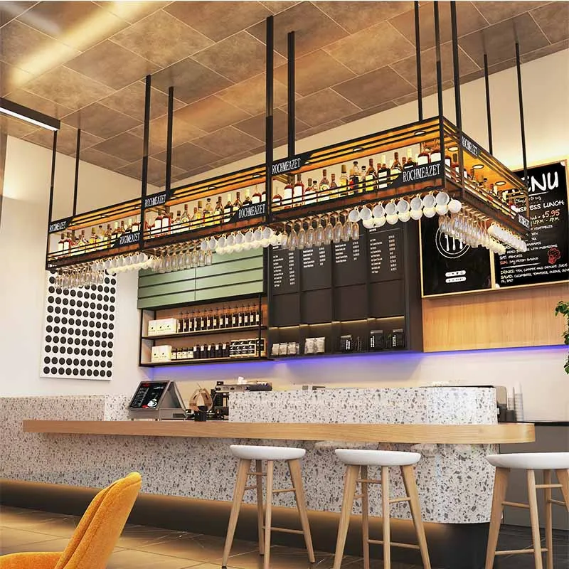 Organizzazione di stoccaggio Bar Portabottiglie Bancone Vetrina alta in metallo Personalizza la cucina di lusso Rangement Vin Furniture Home