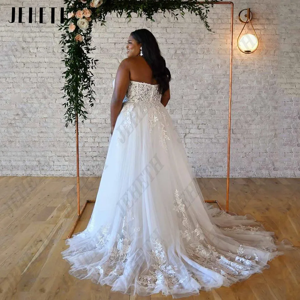 Vestidos de novia civiles jeheth aumentan el tamaño pegatinas dulces sin mangas vestidoJEHETH-vestido de novia Civil sin mangas, traje de talla grande con escote Corazón, apliques de tul, línea A, tren de barrido, 2023