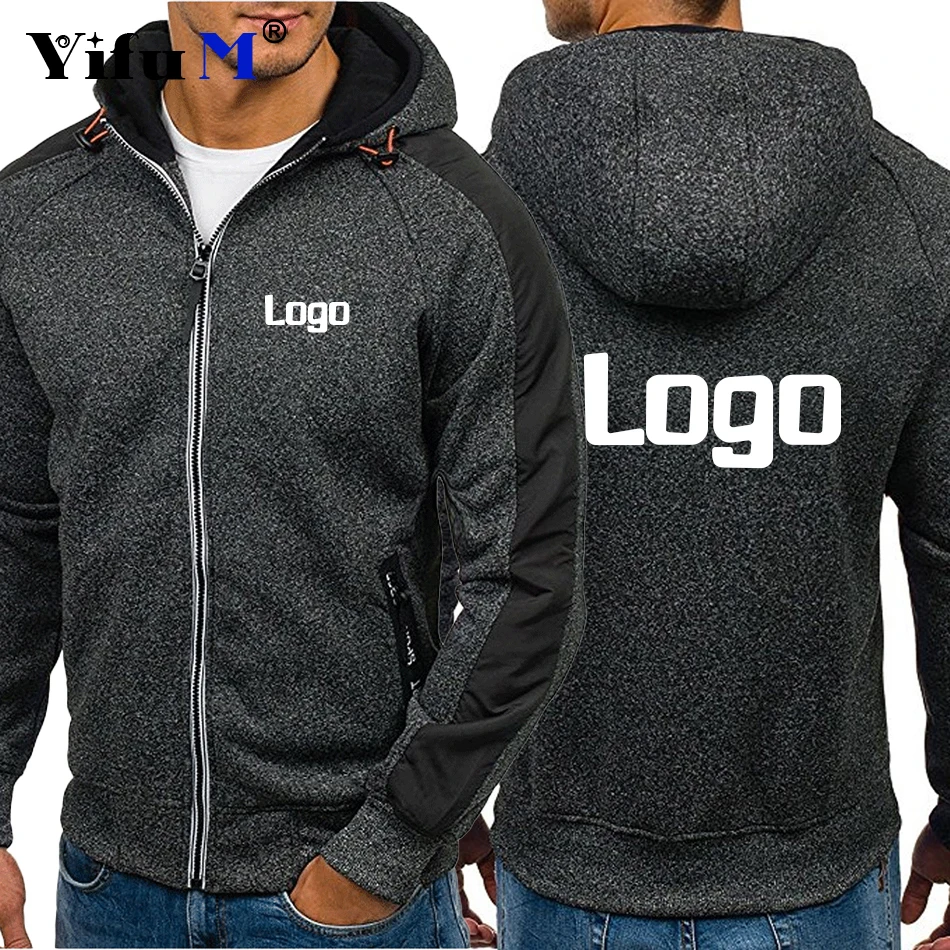 Custom Logo Spring Autumn Mens Logo Hoodies For Mens Print Hooded Zipper Jackets Fashion Warm Padded Tops Male Jacket 2024