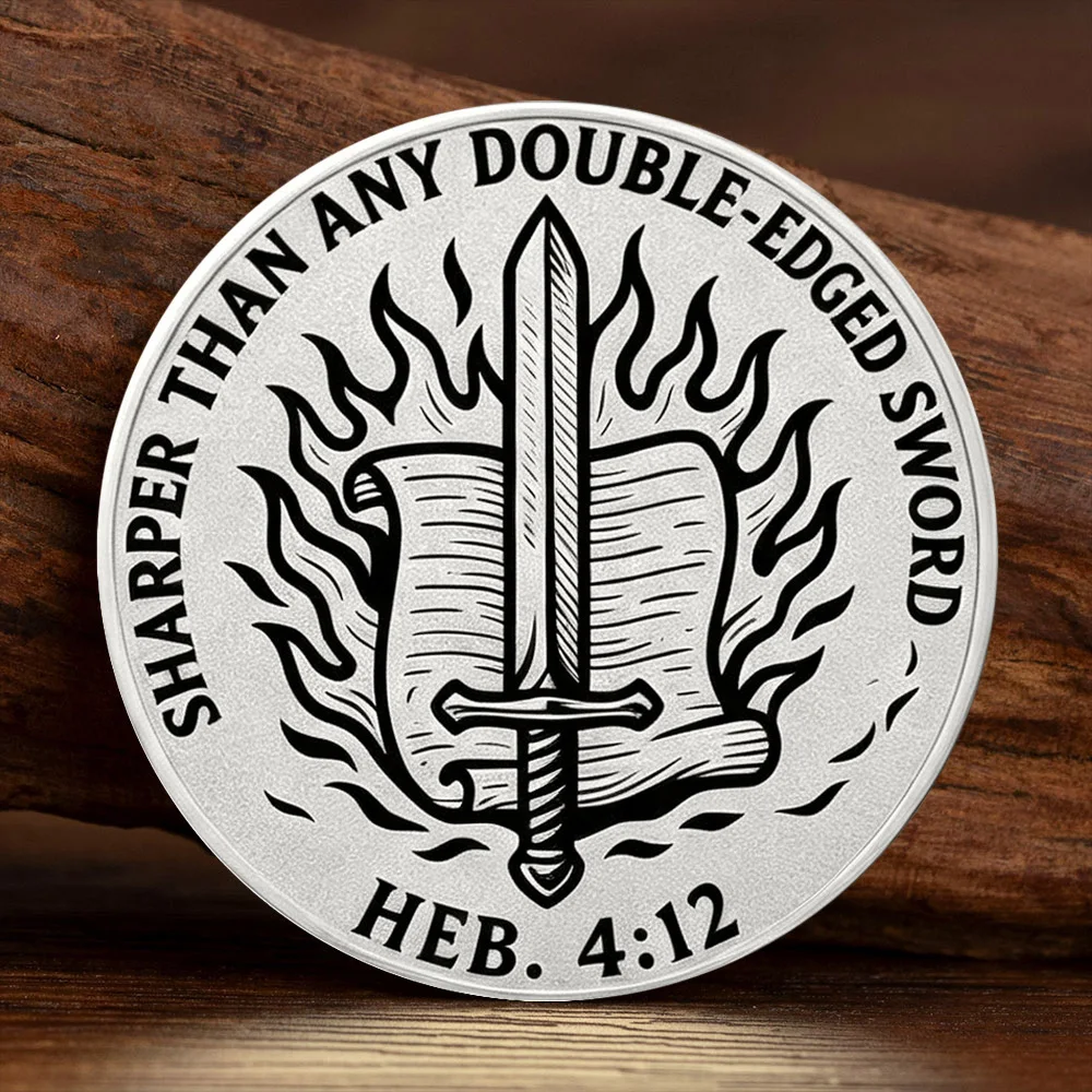 Iron Sharpens Iron Challenge Coin Hebrews 4:12 Scripture Silvery Plated Commemorative Coin Faith Christian Gift