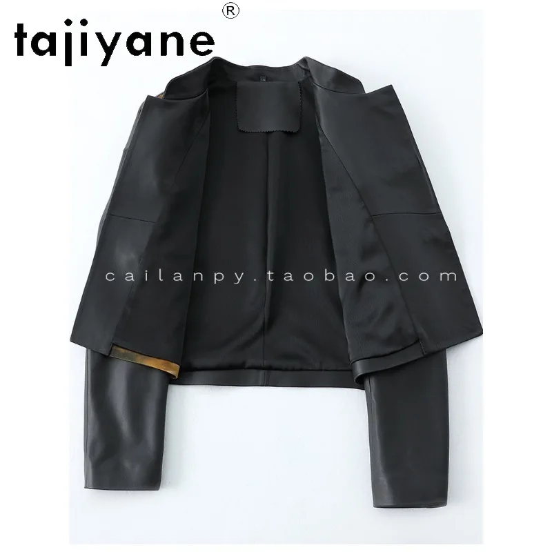 TAJIYANE Top Layer Sheepskin Spliced Mulberry Silk Coat Genuine Leather Jacket Women Outerwear Frog‑Button Jackets Short Косуха