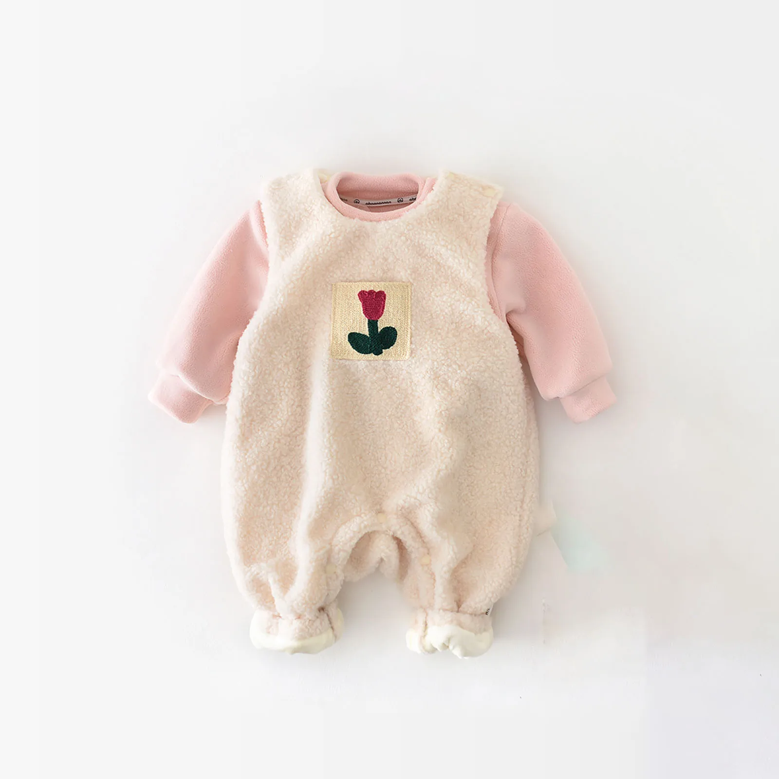 

Baby Autumn And Winter Bodysuit Baby Girls With Fleece Thickened Crawling Suit Girls Round Neck Toddler Girls Long Sleeve Tops