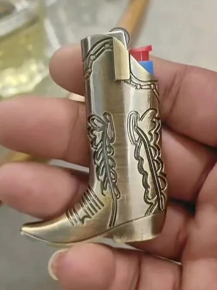 Vintage Unique métal Western Cowboy bottes briquet boîte couvercle décoratif pour BIC Mini J5 briquet accessoires (sans briquets)