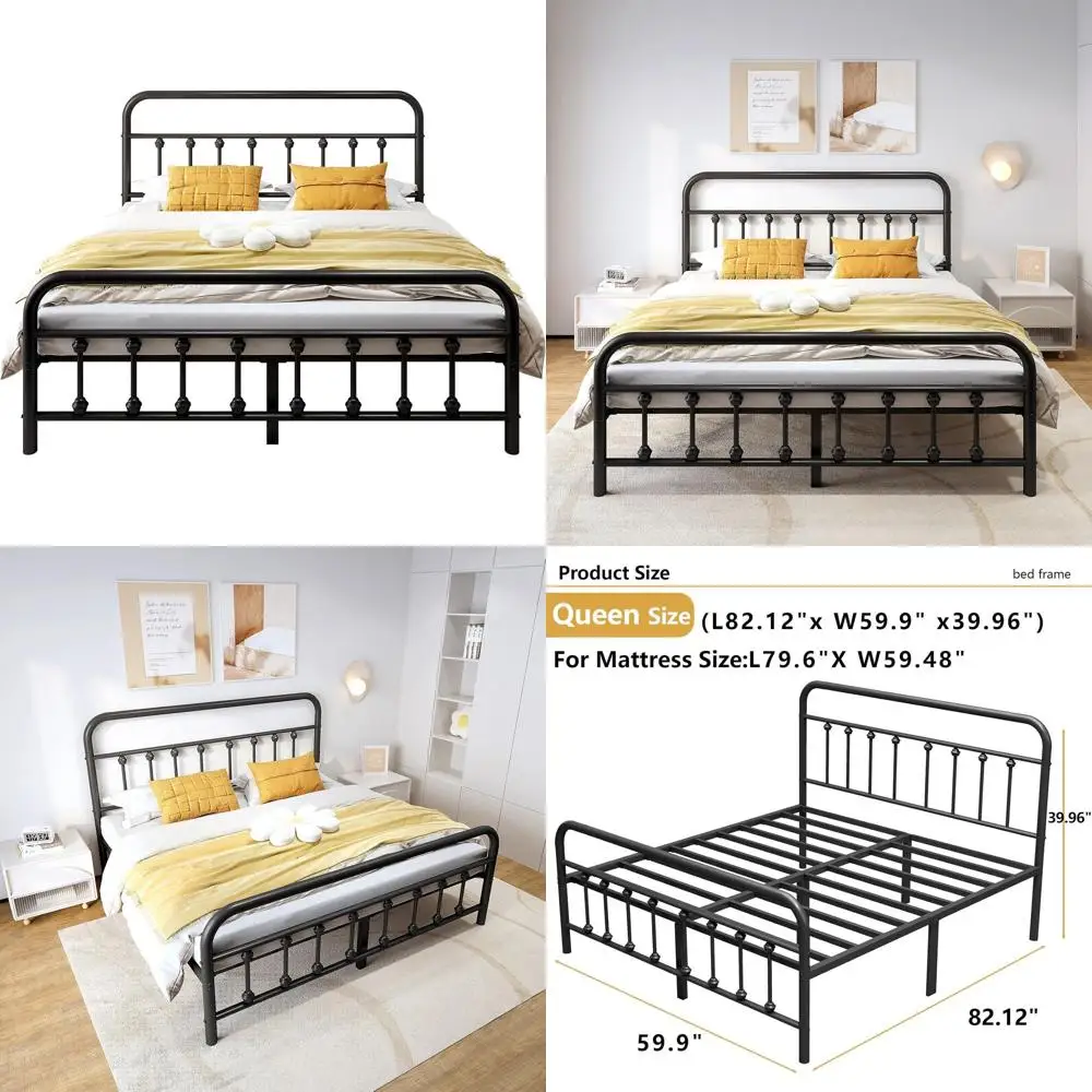 

Металлическая кровать размера Queen с прочной стальной решеткой, структурно устойчивая, с местом для хранения под кроватью, не требует пружинного блока, 14 дюймов.