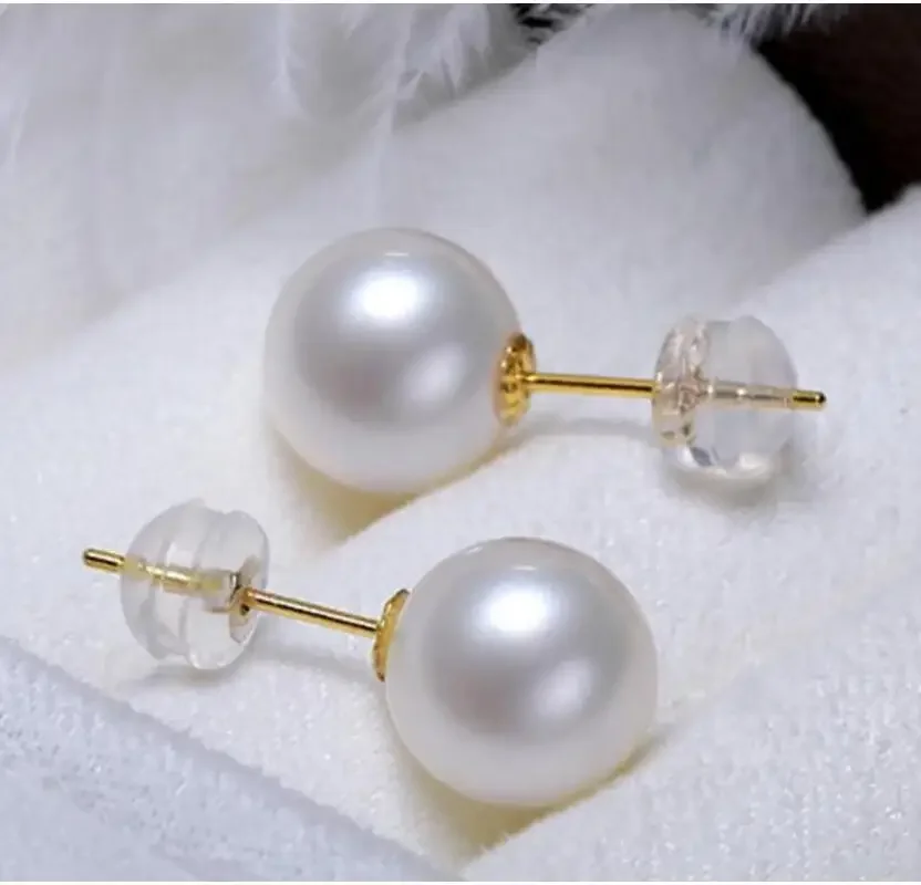 charming pair of 8-9mm south sea round white pearl earring 18k