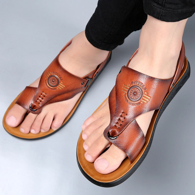 Sandálias masculinas verão sola macia anti deslizamento sapatos de praia grandes chinelos casuais sandálias de couro sandalias hombre pantuflas