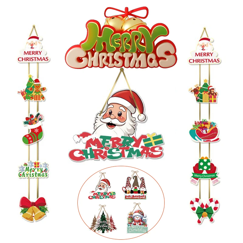 

2026 Christmas Door Hanging Banner Santa Snowman Tree Couplet Navidad Noel Paper Decor for Home Party Yard Festive Decorations