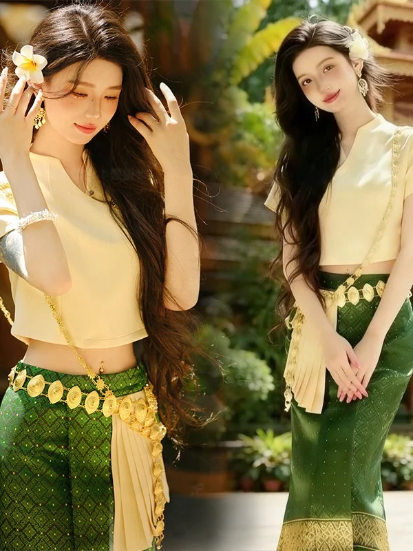 

New Ethnic Dai Style Green Set Women's Art Photo Studio Tea House Clothing Yunnan Tourism Water-Spraying Festival Costume