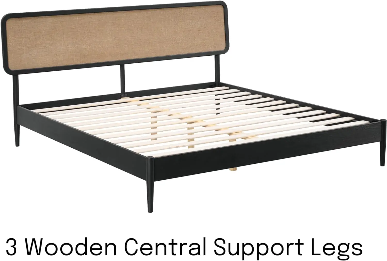 

Lupin Wooden Bed Frame with Headboard, Solid Oak and Rubber Wood Foundation with Silent Slats and Wood Central Supports