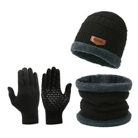 Three piece knitted hat, winter warm hat, anti slip touch screen gloves with thick woolen yarn, scarf hat