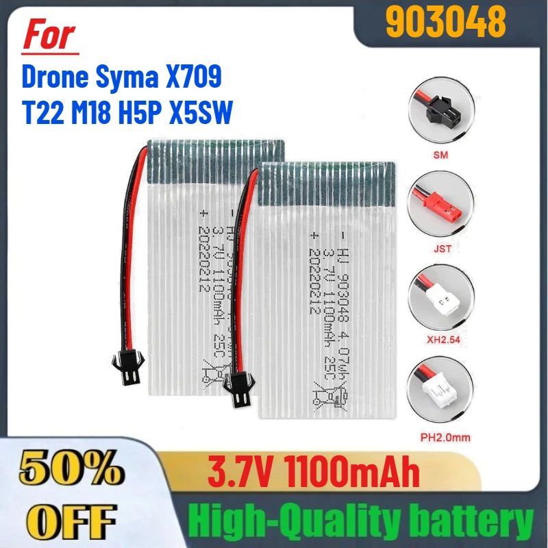 

3.7V 1100mAh 903048 Rechargeable Lithium Battery for Drone Syma X709 T22 M18 H5P X5SW Quadcopter RC Model Electric Toys