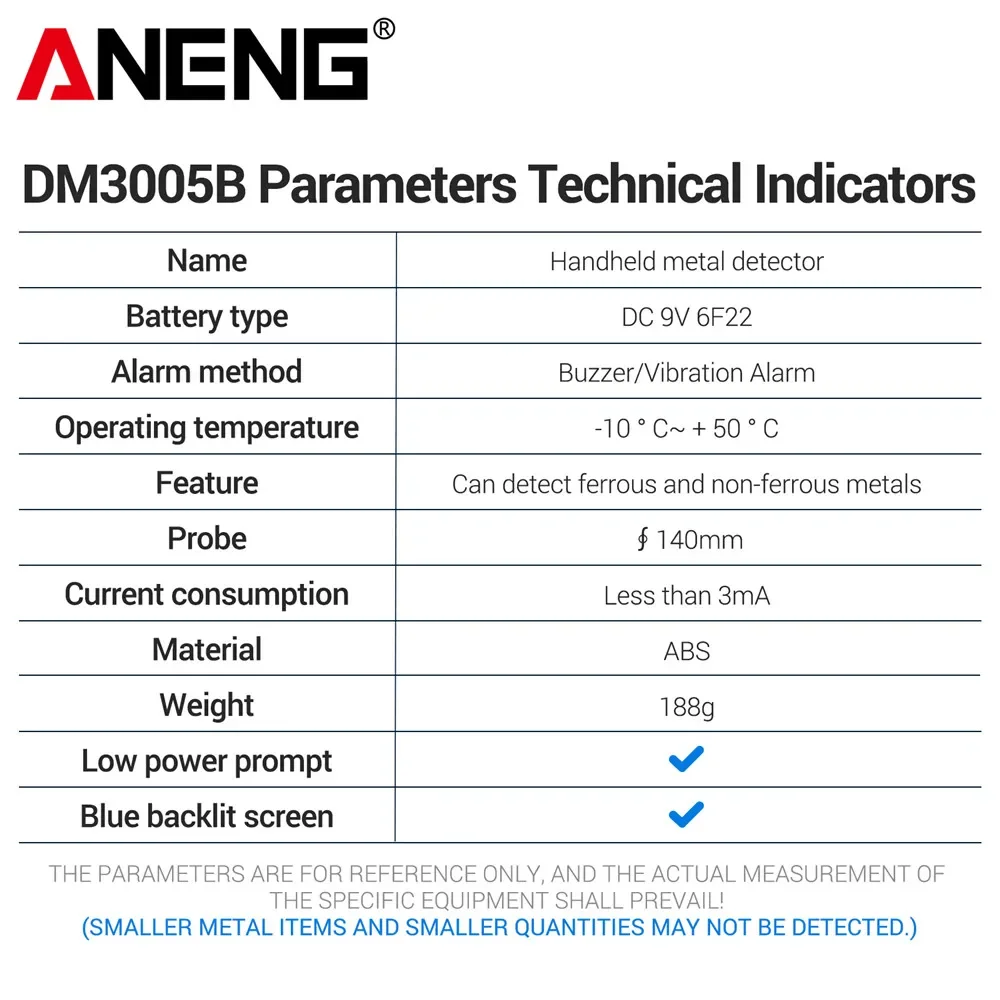 Metal Detector Handheld ANENG DM3005B High Sensitivity Metal Rapid Detection Sensing Buzzer Vibration Alarm Portable Finder Tool