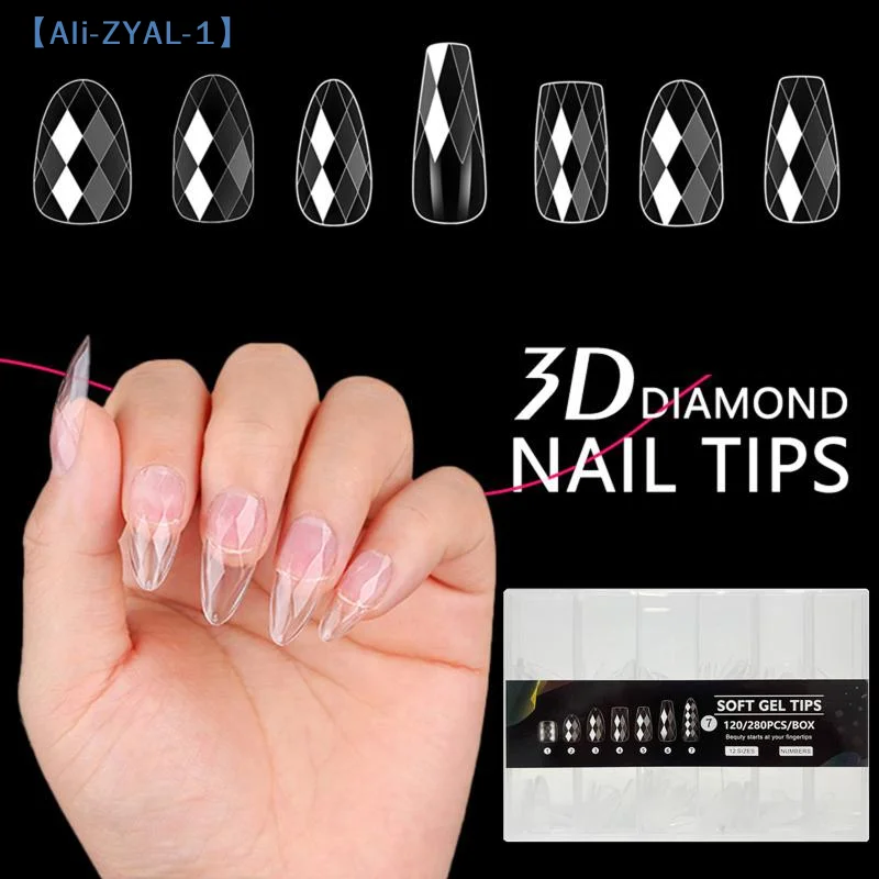 【ZYAL-1】280 Pcs/box 3D Almond Nails Transparent Non-marking Frosted Square Oval Wearable Full Cover Ballet Press Fake Nail
