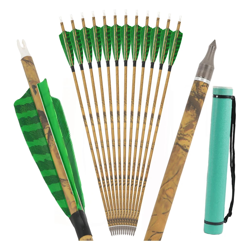 

12/24 шт. стрел для стрельбы из лука с перьями индейки, смешанные карбоновые стрелы 30 дюймов, 500 Spine, для блочных/классических луков, для охотников и стрелков по мишеням