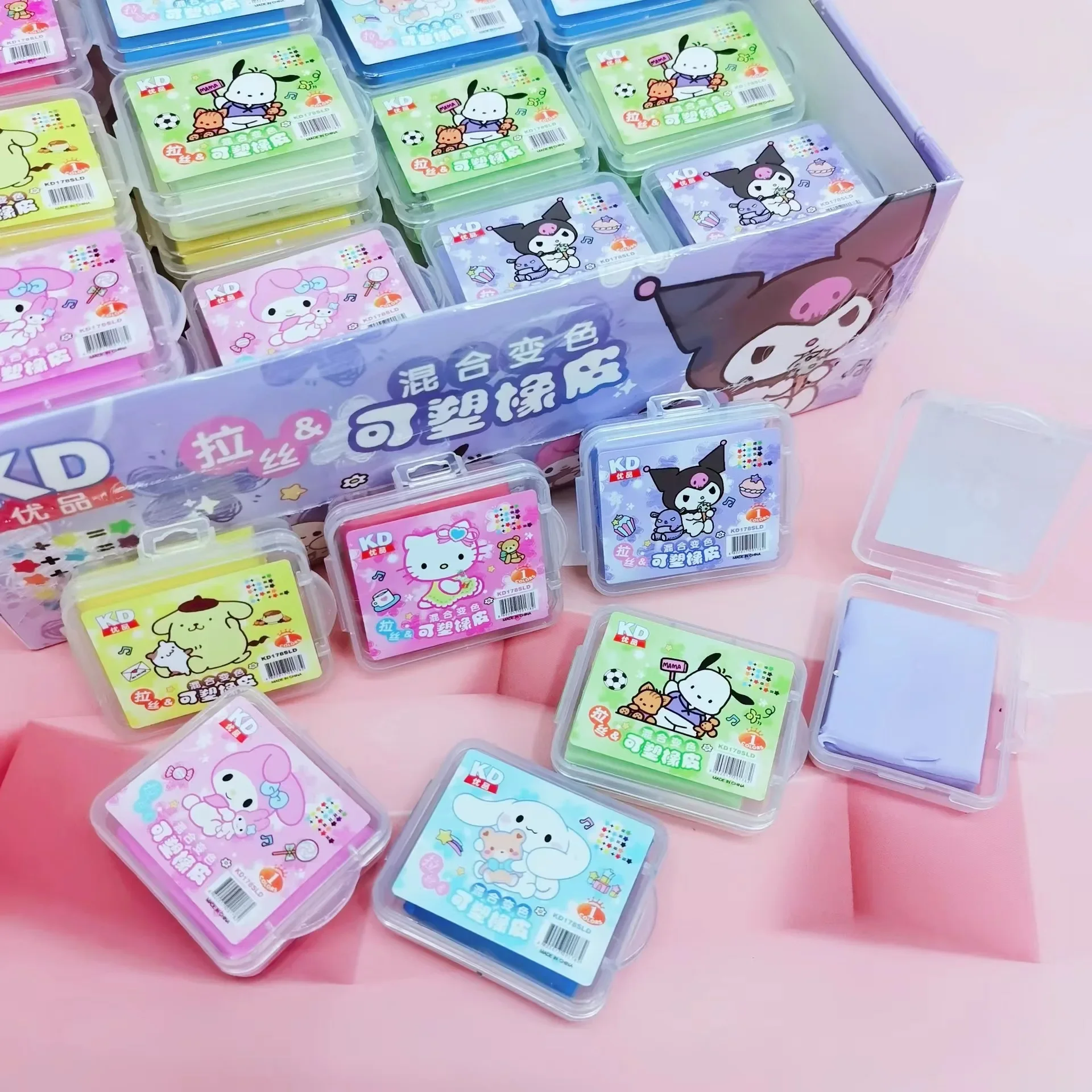 6Pcs Sanrio Mymelody Kuromi Cinnamoroll Cute Plasticity Rubber Eraser Wipe highlight Kneaded Rubber For Art Pianting Design