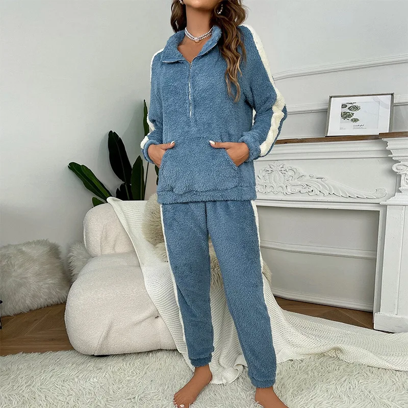 

XL-5XL, большой размер, зимний фланелевой пижамный комплект, женский теплый флисовый кардиган на молнии, полосатый пуловер с лацканами, брюки, одежда для дома