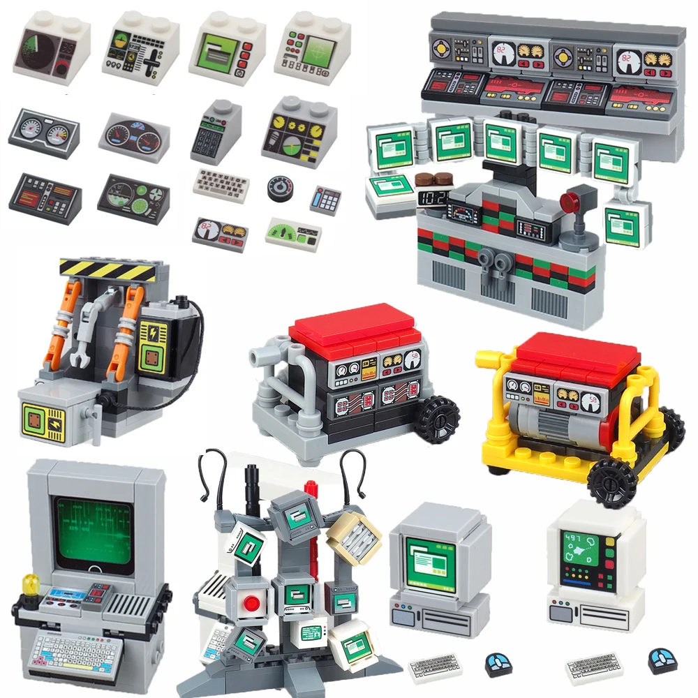 City Building Blocks Set with Computer Controller, Monitor, Keyboard, Dashboard, Mobile Phone ricks DIY Toy