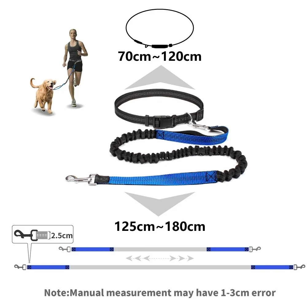 Reflective Leash Traction Rope Pet Dog Running Belt Elastic Hands Freely Jogging Pull Dog Leash Metal D-ring Leashes Harness