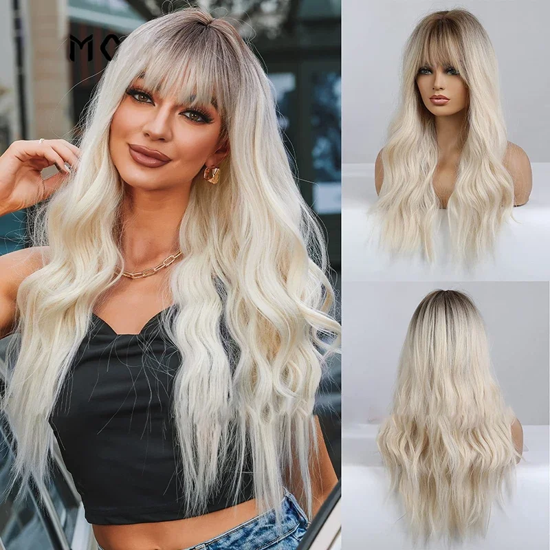 クリアランス セール: ウェーブのかかったふわふわしたエンドが付いた 26 インチの前髪合成フェイクヘア、女性の日常のロールプレイングに最適