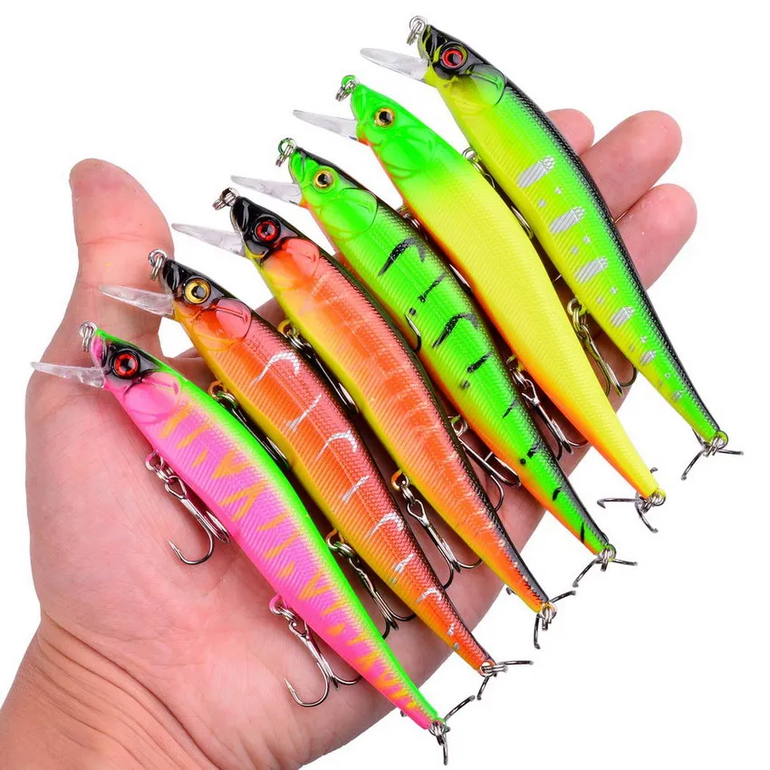 1pc Minnow Fishing Lure 12cm 14g isca artificial hard bait 3D Eyes Treble Hook floating wobblers Minnow Crankbait pesca tackle