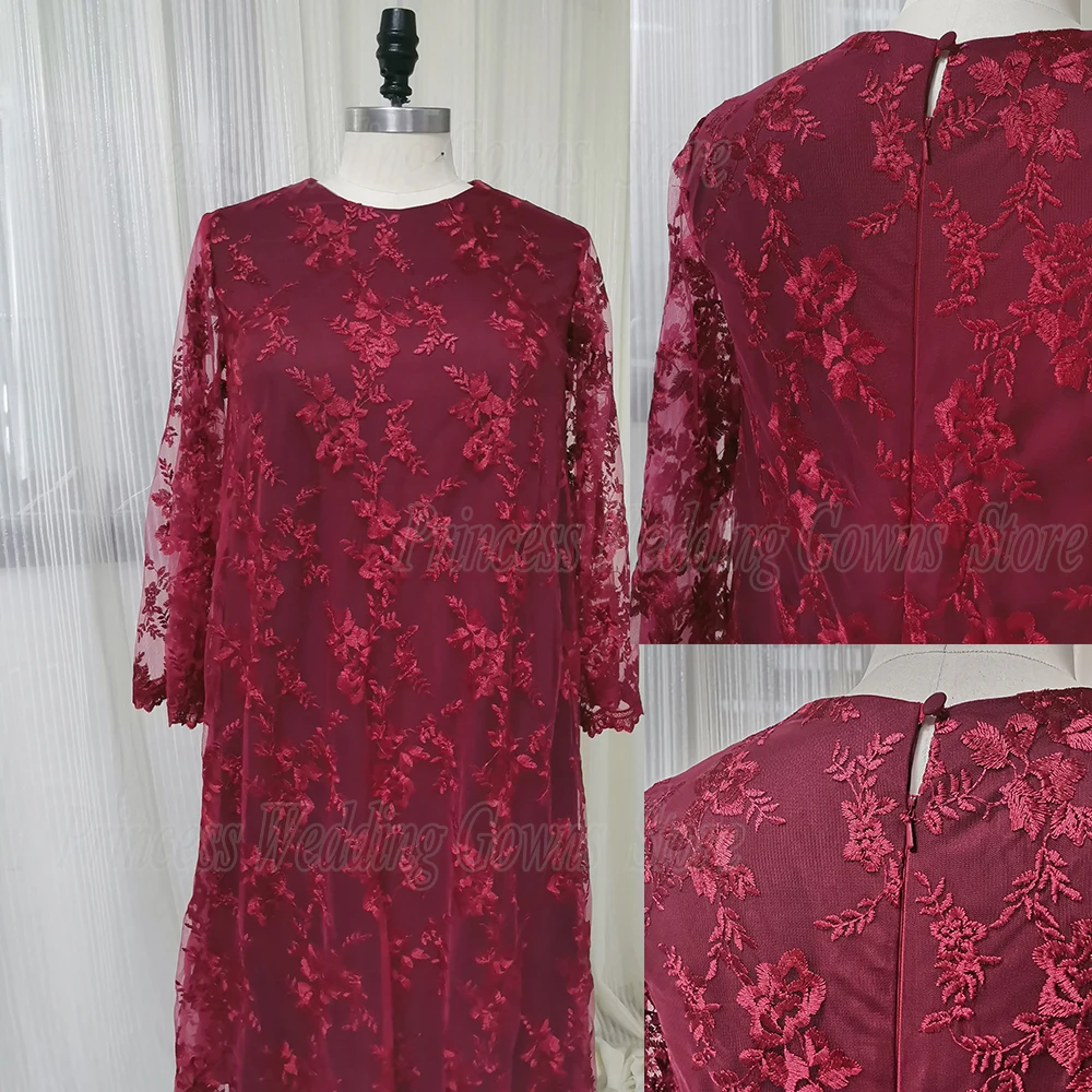 Laço curto noivo mãe da noiva vestido com mangas compridas em linha reta casamento vestido de convidado para a mulher elegante a linha robe de soriee