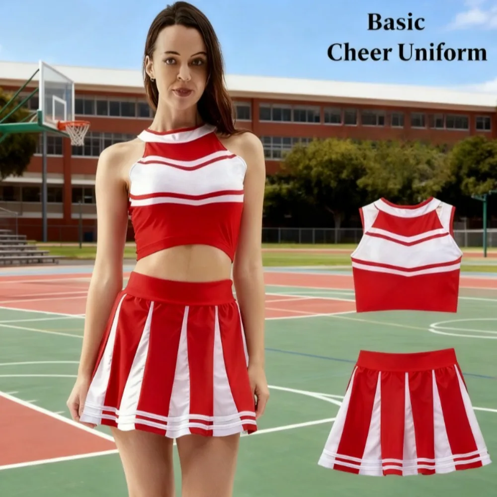 성인용 치어리더 의상 세트 (S-XL) - 스포츠 공연 댄스 쇼 및 테마 파티를 위한 크롭 탑 플리츠 스커트 의상