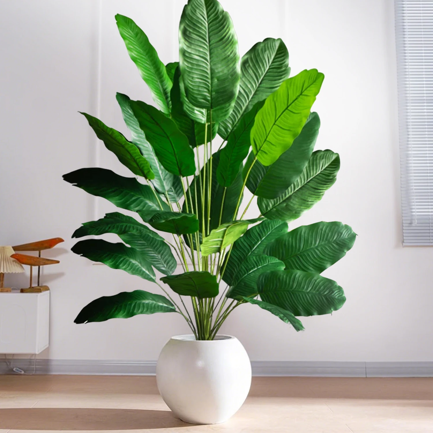 55-142cm/55,9 Zoll Große Tropische Palme Künstliche Bananenpflanze mit Blättern in Echt-Optik Strelitzia Reginae Kunstpflanze für Zuhause – Detail 11