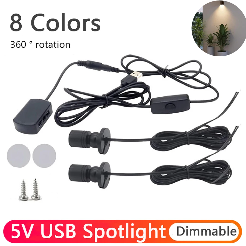5V 1W LED USB Spotlight Surface Dimmable Button Surface Mounted Jewelry Cabinet Showcase 360 ° Rotation Ceiling Mini Spotlight