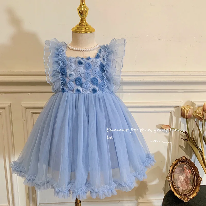 

Girls' Flower Dress Summer Clothes2024New Baby Girl Princess Dress Summer Little Girl Sleeveless Tulle Skirt