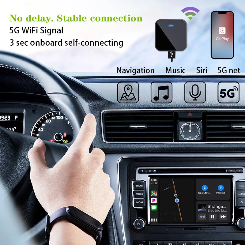 Adaptador Sem Fio Auto Android CarPlay, 2in 1, 5.8GHz, WiFi, Onboard, Auto Conexão, Caixa Ai, Dongles Inteligentes para VW, Honda, Toyota, Ford