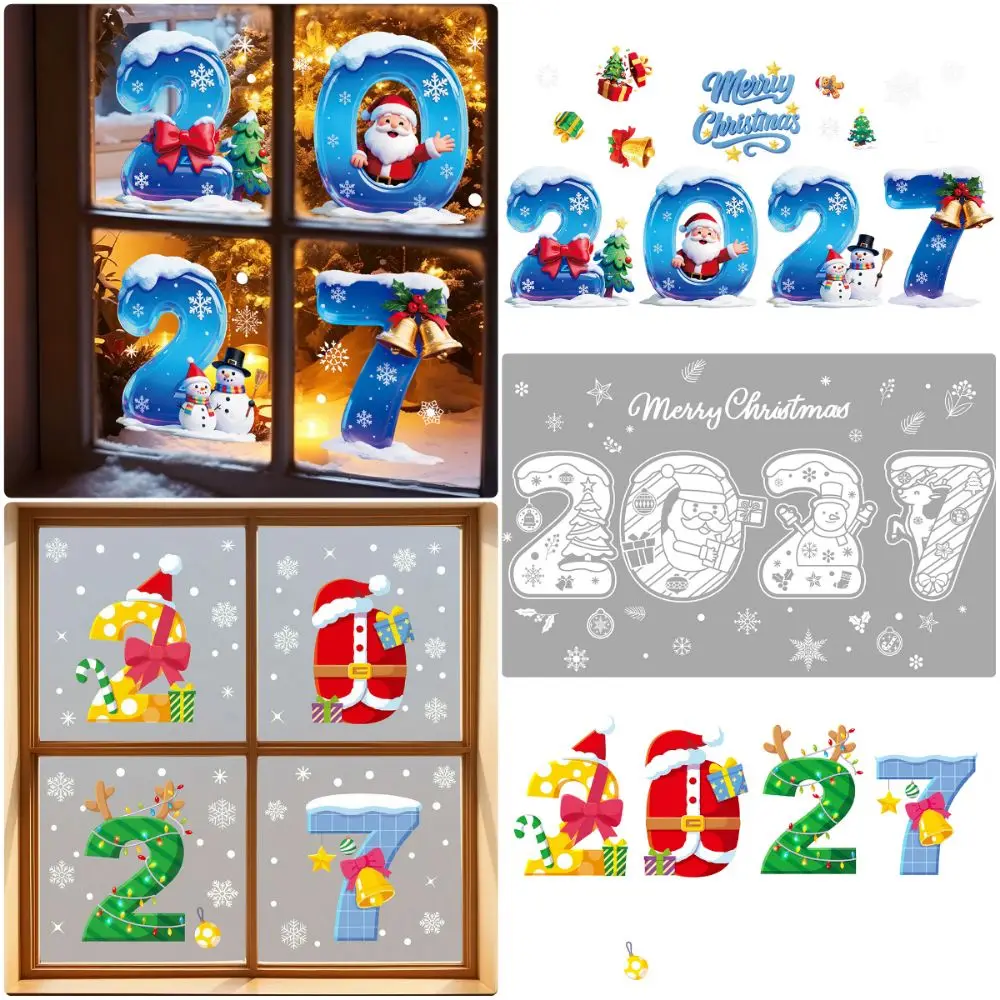 Electrostatic Merry Christmas Window Stickers Snowflake Snowman Santa Mutlicolor Window Decorations 2027 Photo Props