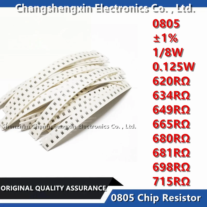 

100PCS 0805 SMT Chip Resistor Tolerance ±1% 1/8W 0.125W Resistance 620RΩ 634RΩ 649RΩ 665RΩ 680RΩ 681RΩ 698RΩ 715RΩ Ohms