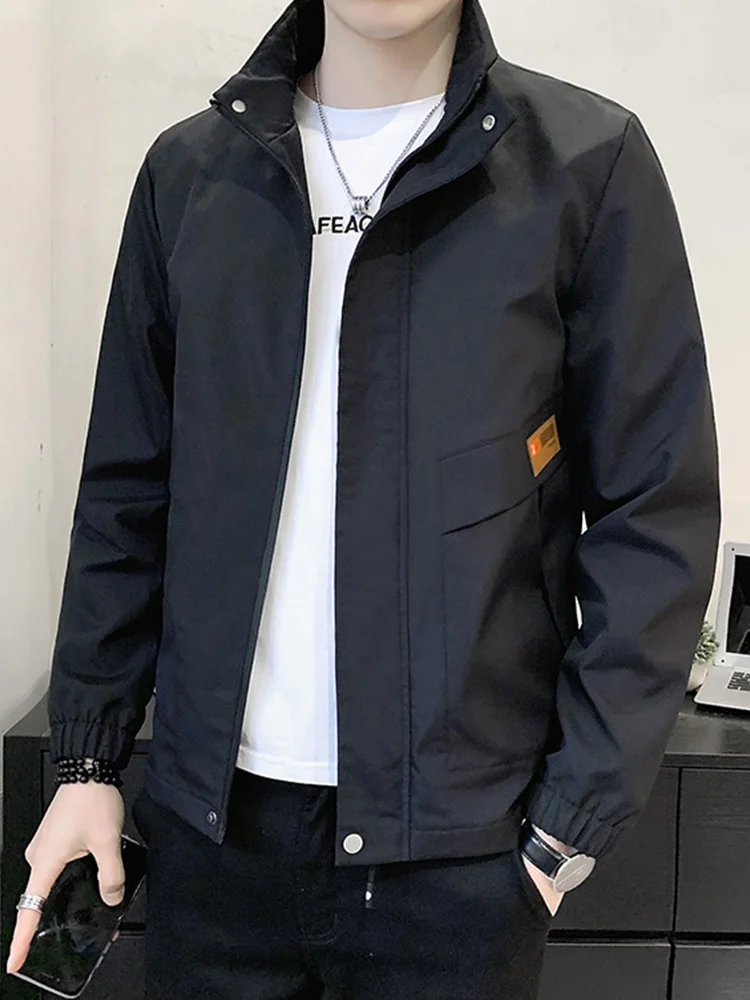 

Faionable Casual Men's Jaet Autumn New Sle Windproof Polyester Fiber Stand Fit Urban Sle Zipper Closure Long Sve