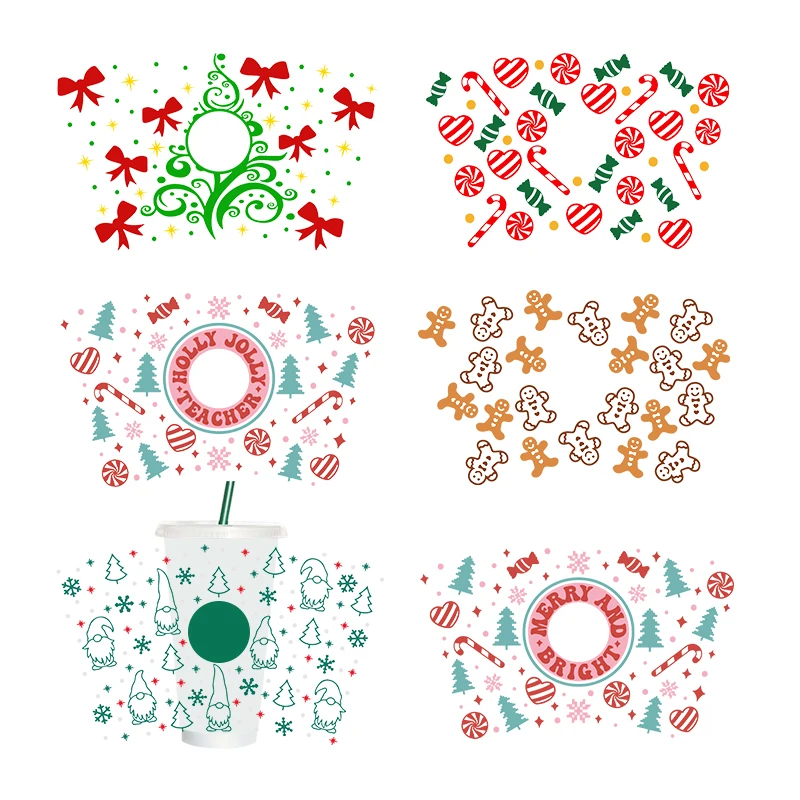 UV DTF Transfer Christmas Design For Wraps Cup Bottles DIY Waterproof High Temperature Resistance Easy To Use  C343-K
