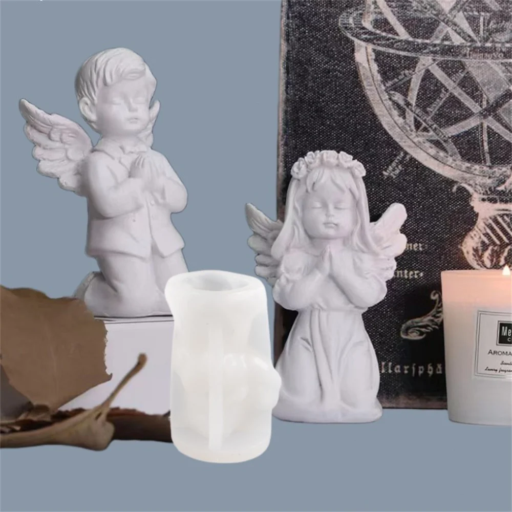 3D Prayer Angel Girl And Boys Silicone Fondant Mold DIY Epoxy Pottery Plaster Chocolate Cake Decoration Resin Mold Kitchen