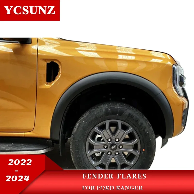 3 inch Wheel Arch Fender Flares For Ford Ranger Wildtrak 2023 2024 2025 Mudguards with Sensor Hole Double cabin Car Accessories