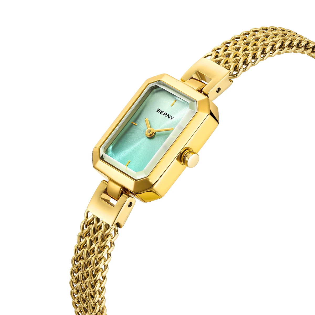 BERNY-reloj rectangular de cuarzo dorado para mujer, relojes de pulsera minimalistas a la moda, banda de reloj de acero inoxidable 3ATM, relojes dorados para mujer