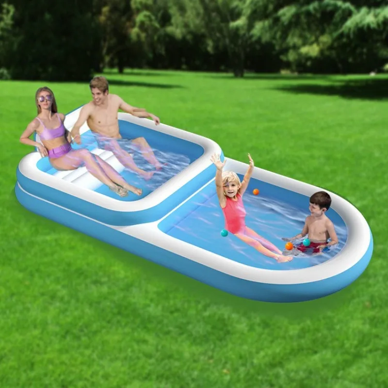Inflatable Swimming Pool Backrest Sunbathing Floating Bed Blue and White Outdoor Bath Pool Family Play Pool