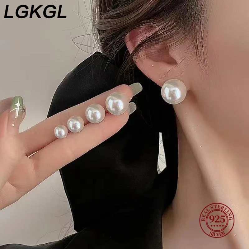 

LGKGL Wholesale Natural White 6-14mm Freshwater White Pearl and 925 Sterling Silver Stud Earrings for Women One pair